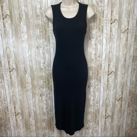 Wilfred Free/Aritzia- Black Ribbed Bruni Tank Midi Dress - Picture 4 of 11